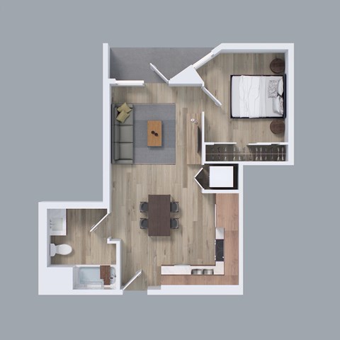Floor plan for 1 bed, 1 bath, 652 sqft